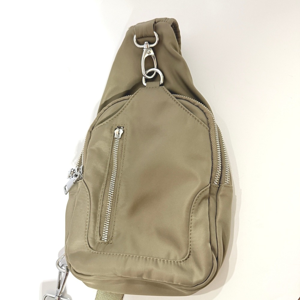 Sasha + Sofi Olive Green Nylon Sling Bag Crossbody Backpack Travel Purse
